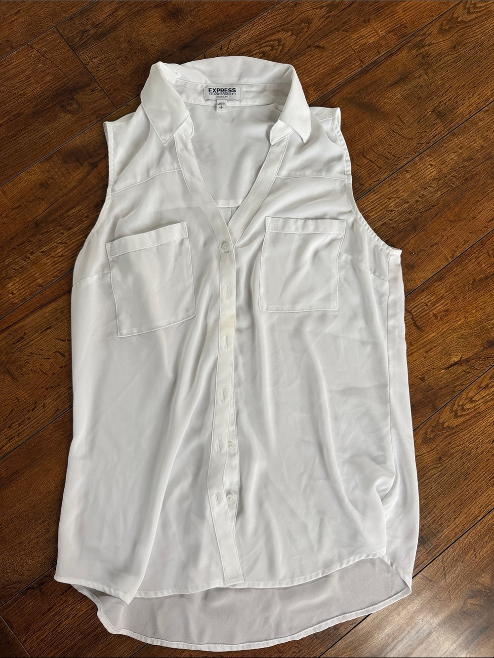 Express Sleeveless White Button-Down Shirt